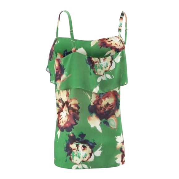 CAbi New Bloom Floral Tank Green Sleeveless Ruffle Flowy Lightweight 3264 L - Picture 4 of 13